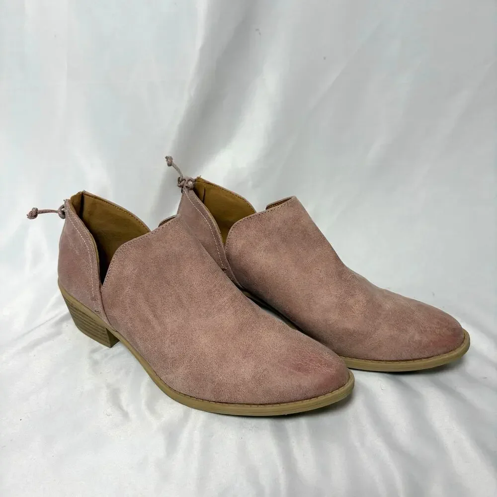 Qupid Blush Pink Suede Stacked Heel Ankle Boots Booties Women's US 10 - Picture 1 of 8